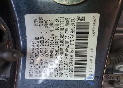 2020 Honda Civic Lx z USA, uszkodzony, nr VIN 2HGFC2F69LH519641